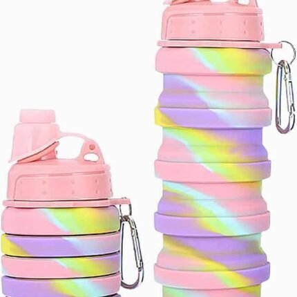 500ml Creative Silicone Folding Water Cup Outdoor Portable Water Bottle Cycling Sports Large Capacity Portable Water Bottle, pink