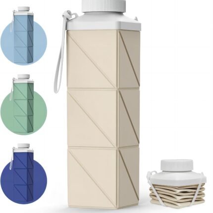 Collapsible Water Bottles 24.3oz(720ml), 2nd Generation Leakproof BPA-Free Travel Water Bottle,Lightweight Reusable Water bottle for Cycling Gym Camping Sports,Champagne White
