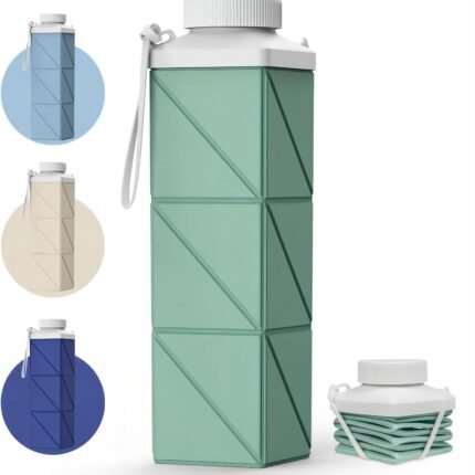 Collapsible Water Bottles 24.3oz(720ml), 2nd Generation Leakproof BPA-Free Travel Water Bottle,Lightweight Reusable Water bottle for Cycling Gym Camping Sports,Sage Green